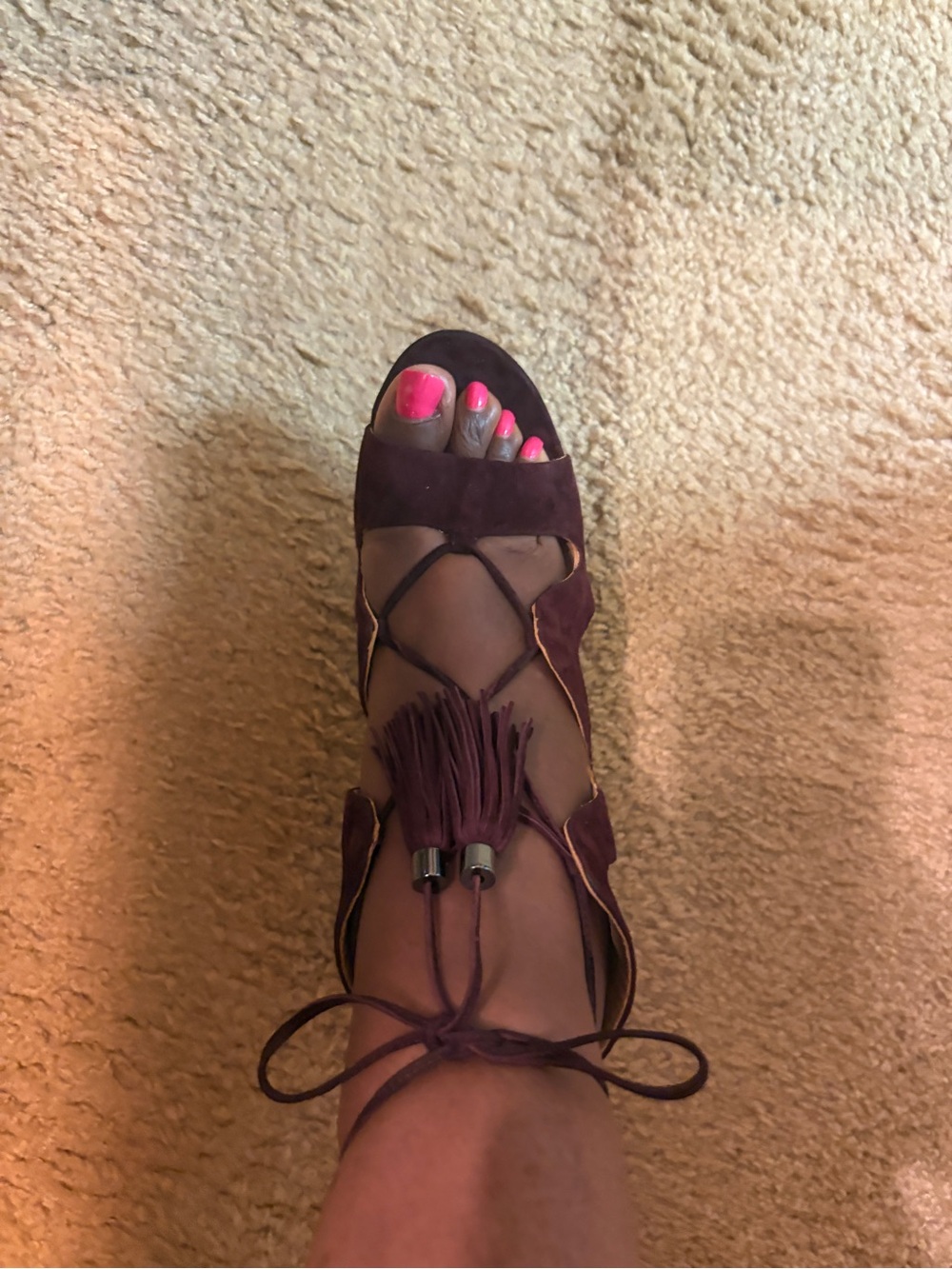 VC By Vince Camuto Suede Brown 4 1/2 Inch Lace-Up Tassel Sandals